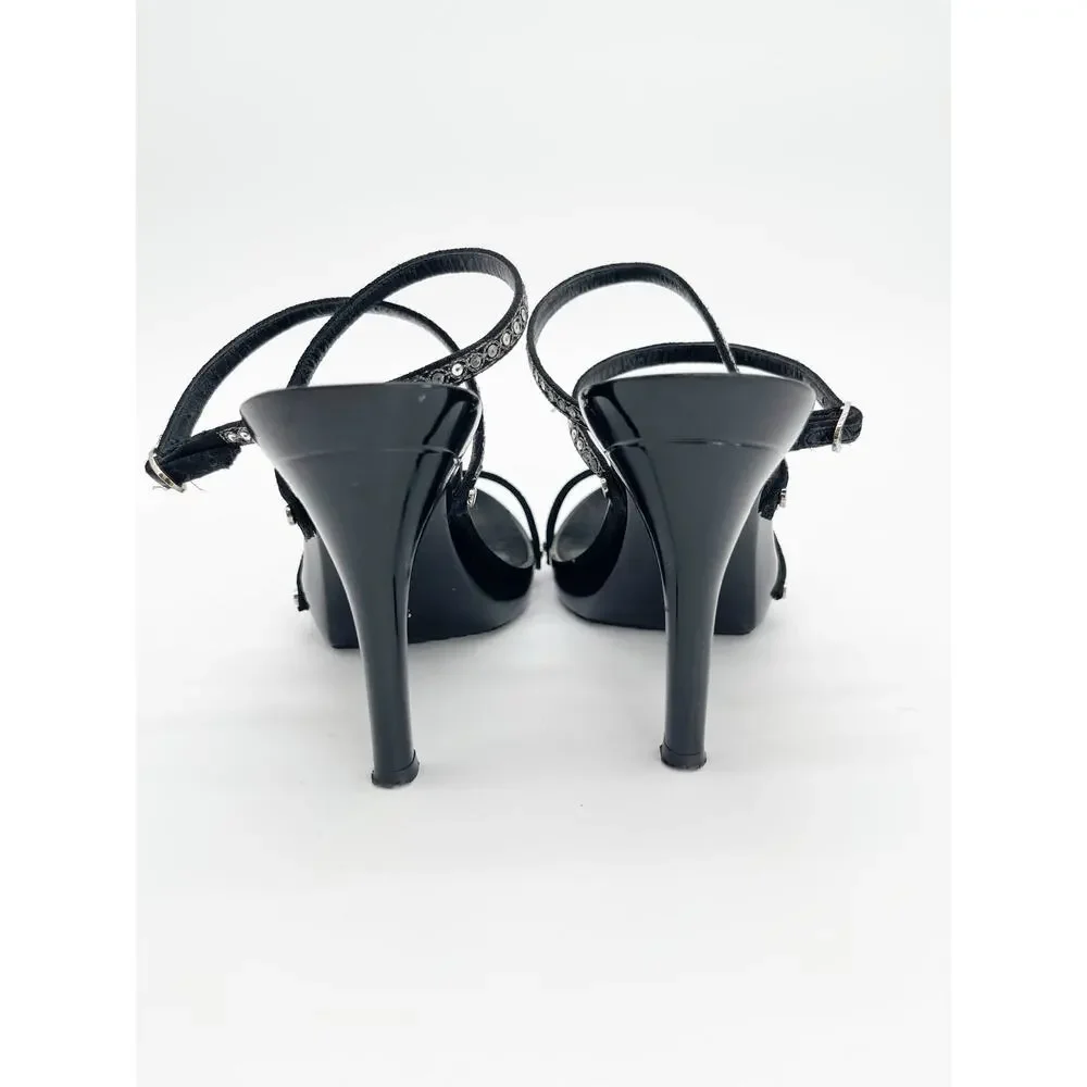 Christian Dior Vintage Y2K Black Butterfly Sequin Strappy Platform Sandals EU 37